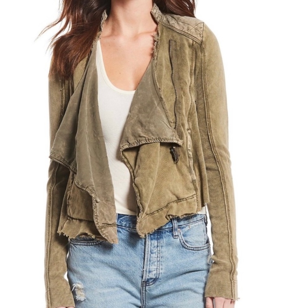 Free People Army Green Knit Moto Style Jacket, NWT, XS